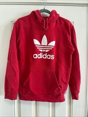 adidas Red Trefoil Pullover Hoodie with White Logo